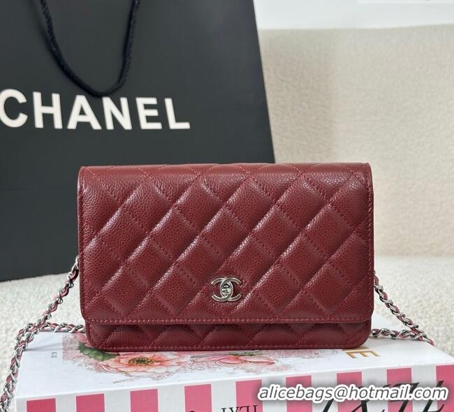 Luxury Discount Chanel Grained Calfskin Classic Wallet on Chain WOC AP4241 Dark Brown/Silver 2025