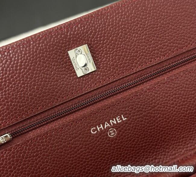 Luxury Discount Chanel Grained Calfskin Classic Wallet on Chain WOC AP4241 Dark Brown/Silver 2025
