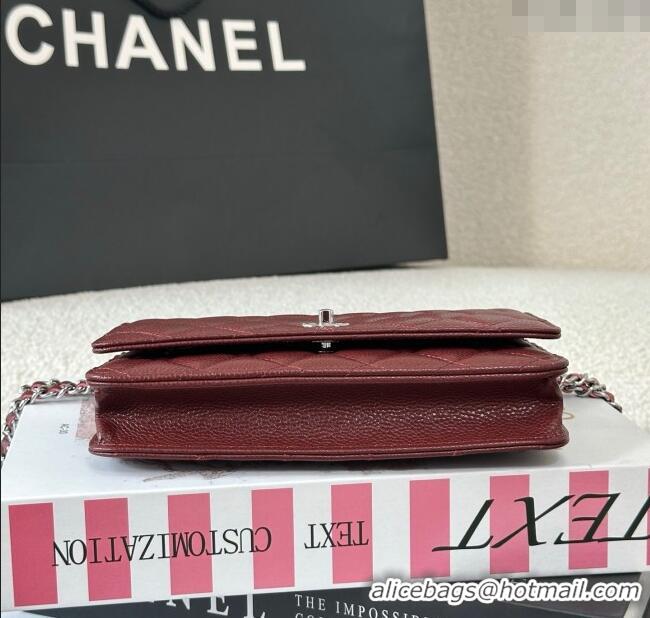 Luxury Discount Chanel Grained Calfskin Classic Wallet on Chain WOC AP4241 Dark Brown/Silver 2025