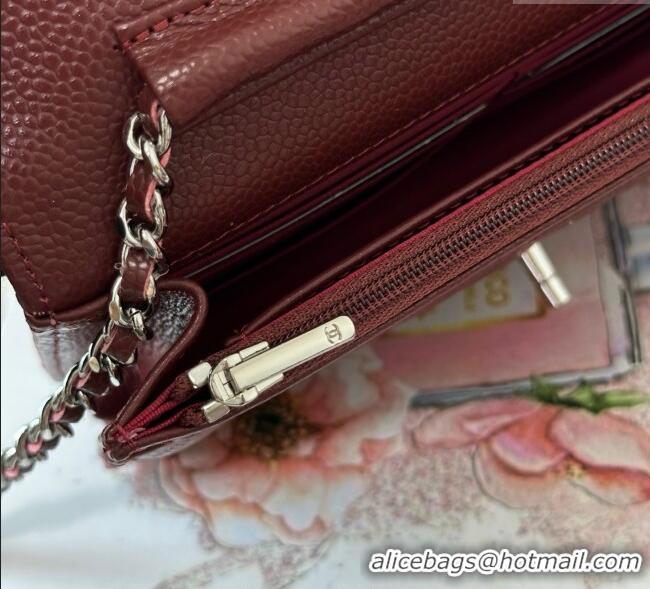 Luxury Discount Chanel Grained Calfskin Classic Wallet on Chain WOC AP4241 Dark Brown/Silver 2025