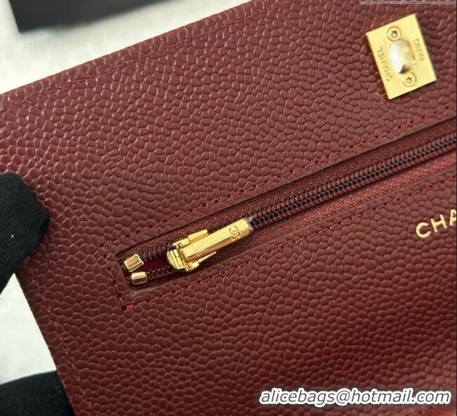 Top Design Chanel Grained Calfskin Classic Wallet on Chain WOC AP4241 Dark Brown/Gold 2025