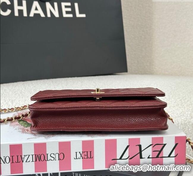 Top Design Chanel Grained Calfskin Classic Wallet on Chain WOC AP4241 Dark Brown/Gold 2025
