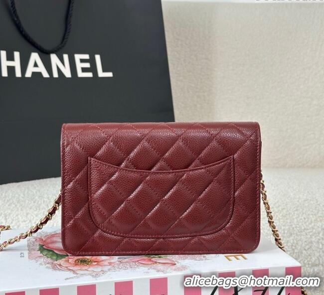 Top Design Chanel Grained Calfskin Classic Wallet on Chain WOC AP4241 Dark Brown/Gold 2025