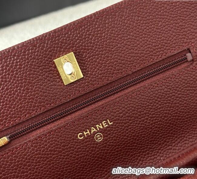 Top Design Chanel Grained Calfskin Classic Wallet on Chain WOC AP4241 Dark Brown/Gold 2025