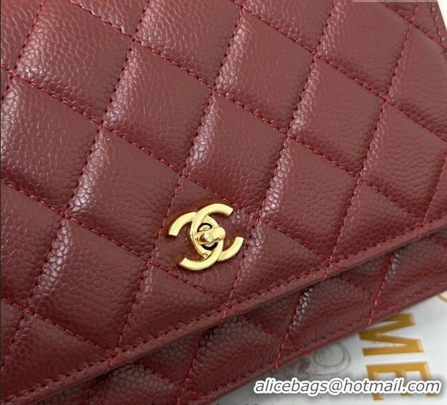 Top Design Chanel Grained Calfskin Classic Wallet on Chain WOC AP4241 Dark Brown/Gold 2025