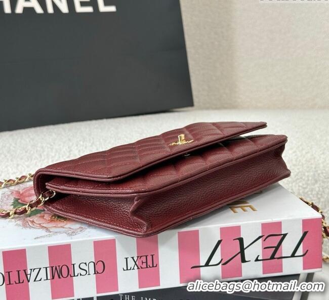 Top Design Chanel Grained Calfskin Classic Wallet on Chain WOC AP4241 Dark Brown/Gold 2025