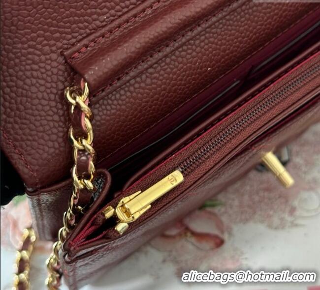 Top Design Chanel Grained Calfskin Classic Wallet on Chain WOC AP4241 Dark Brown/Gold 2025
