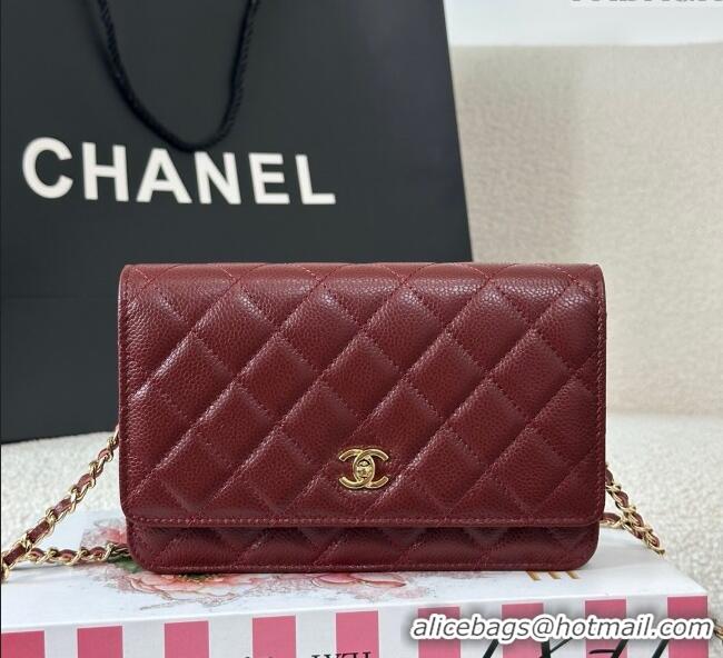Top Design Chanel Grained Calfskin Classic Wallet on Chain WOC AP4241 Dark Brown/Gold 2025