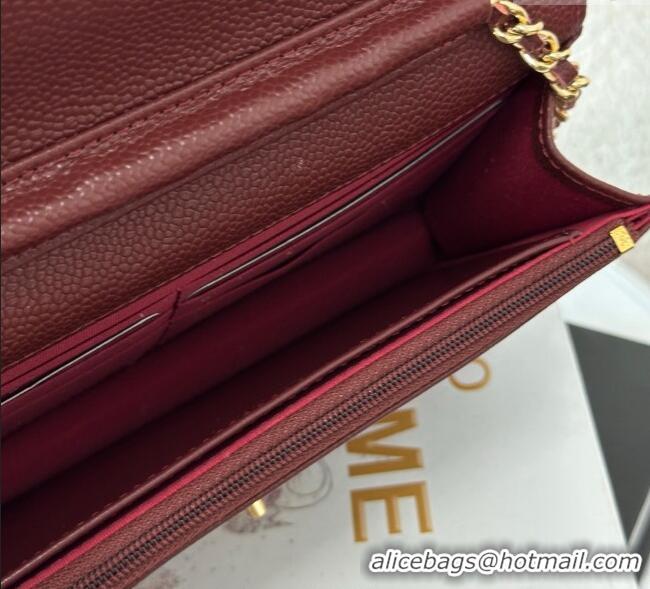Top Design Chanel Grained Calfskin Classic Wallet on Chain WOC AP4241 Dark Brown/Gold 2025