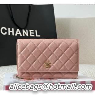Best Product Chanel Grained Calfskin Classic Wallet on Chain WOC AP4241 Light Pink/Gold 2025