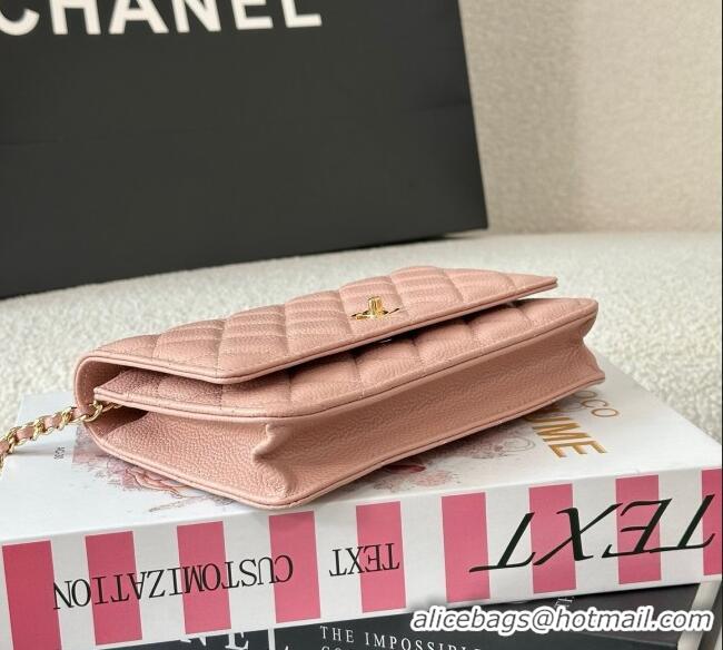 Best Product Chanel Grained Calfskin Classic Wallet on Chain WOC AP4241 Light Pink/Gold 2025