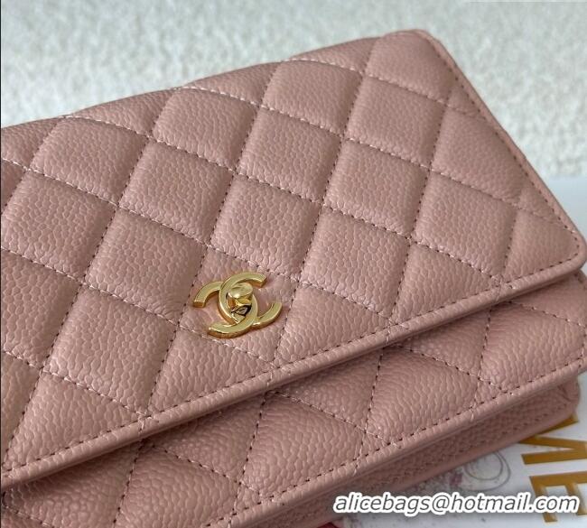Best Product Chanel Grained Calfskin Classic Wallet on Chain WOC AP4241 Light Pink/Gold 2025