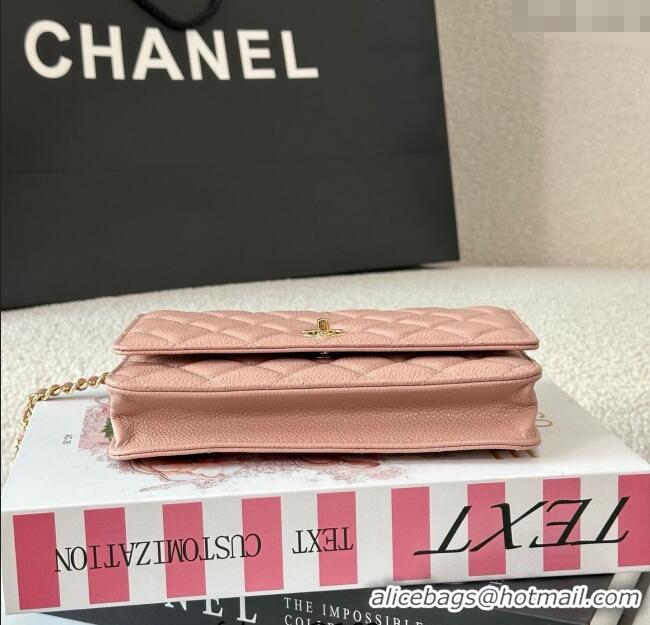 Best Product Chanel Grained Calfskin Classic Wallet on Chain WOC AP4241 Light Pink/Gold 2025