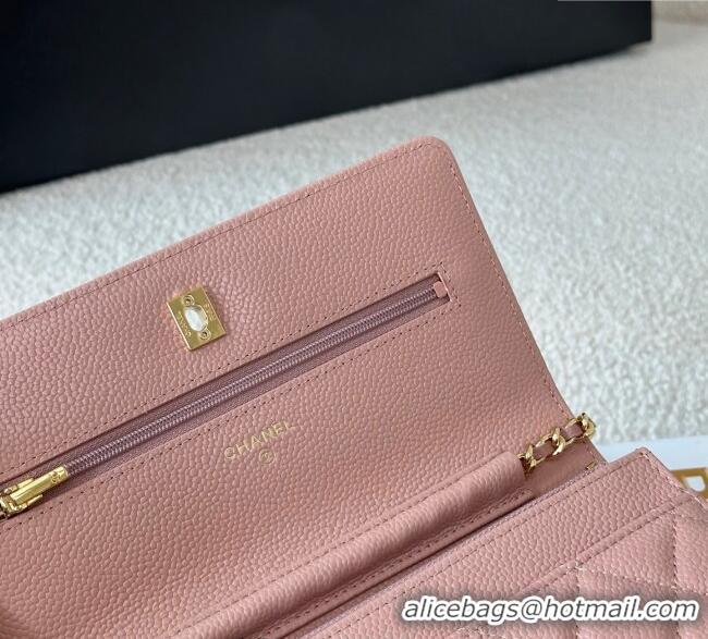 Best Product Chanel Grained Calfskin Classic Wallet on Chain WOC AP4241 Light Pink/Gold 2025