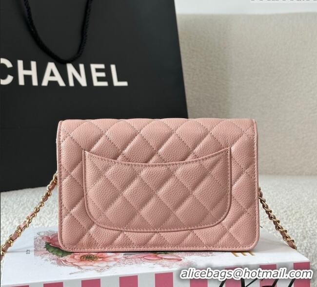 Best Product Chanel Grained Calfskin Classic Wallet on Chain WOC AP4241 Light Pink/Gold 2025