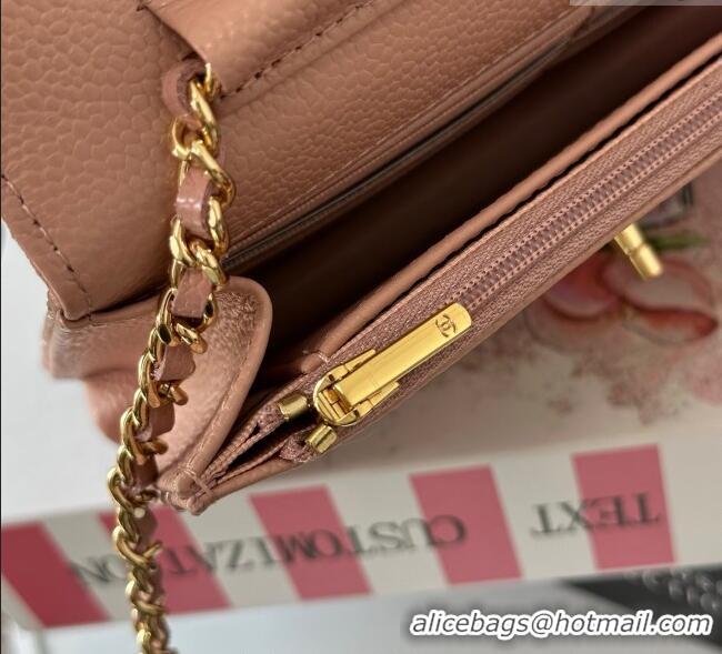 Best Product Chanel Grained Calfskin Classic Wallet on Chain WOC AP4241 Light Pink/Gold 2025