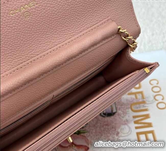 Best Product Chanel Grained Calfskin Classic Wallet on Chain WOC AP4241 Light Pink/Gold 2025