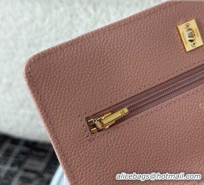 Best Product Chanel Grained Calfskin Classic Wallet on Chain WOC AP4241 Light Pink/Gold 2025