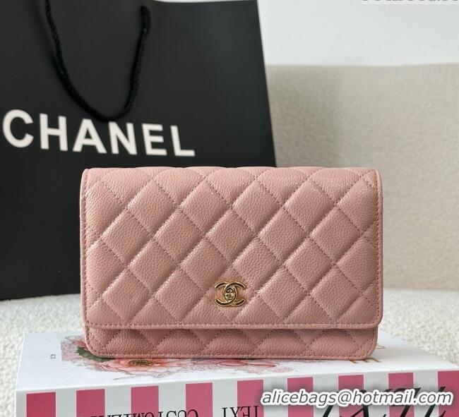 Best Product Chanel Grained Calfskin Classic Wallet on Chain WOC AP4241 Light Pink/Gold 2025