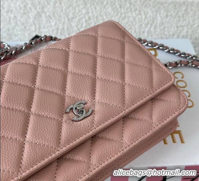 Well Crafted Chanel Grained Calfskin Classic Wallet on Chain WOC AP4241 Light Pink/Silver 2025