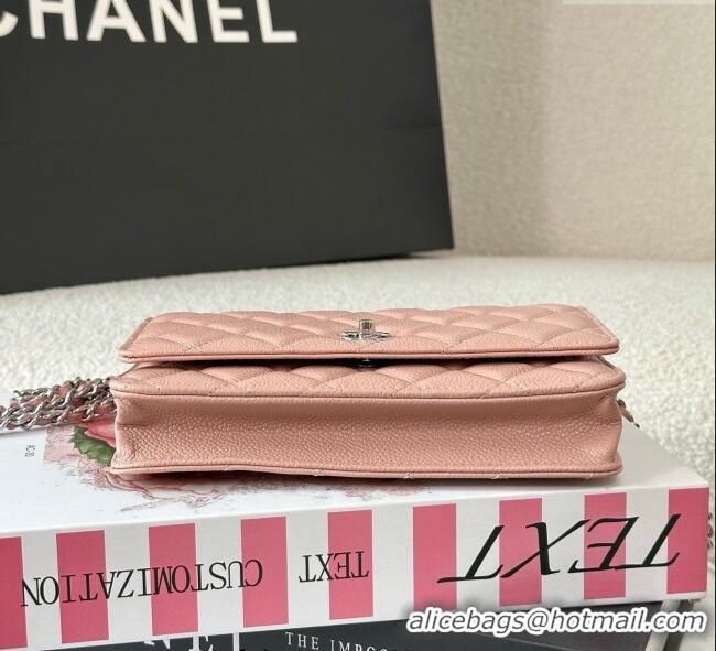 Well Crafted Chanel Grained Calfskin Classic Wallet on Chain WOC AP4241 Light Pink/Silver 2025