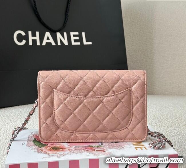 Well Crafted Chanel Grained Calfskin Classic Wallet on Chain WOC AP4241 Light Pink/Silver 2025
