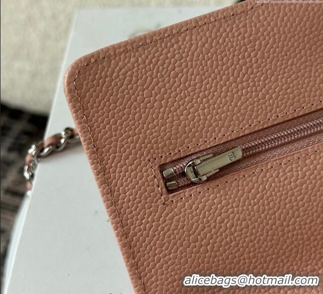 Well Crafted Chanel Grained Calfskin Classic Wallet on Chain WOC AP4241 Light Pink/Silver 2025