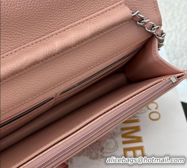 Well Crafted Chanel Grained Calfskin Classic Wallet on Chain WOC AP4241 Light Pink/Silver 2025