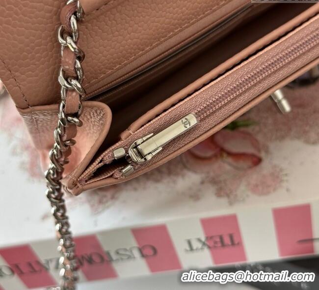 Well Crafted Chanel Grained Calfskin Classic Wallet on Chain WOC AP4241 Light Pink/Silver 2025