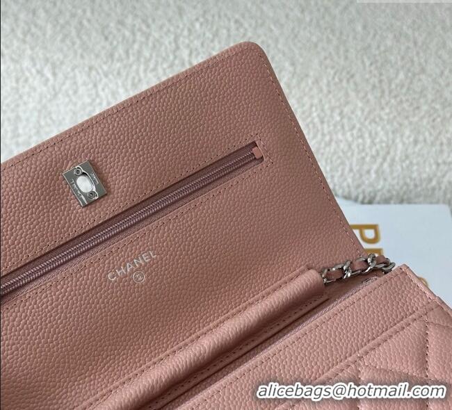 Well Crafted Chanel Grained Calfskin Classic Wallet on Chain WOC AP4241 Light Pink/Silver 2025