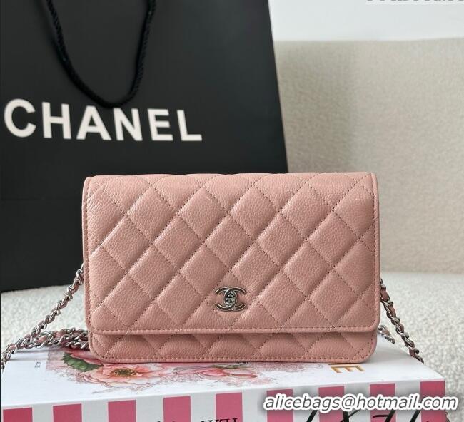 Well Crafted Chanel Grained Calfskin Classic Wallet on Chain WOC AP4241 Light Pink/Silver 2025