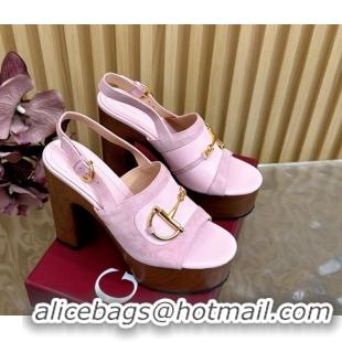 Grade Gucci Platform Heel Sandals 13cm in Suede and Leather with Horsebit Light Purple 0609119
