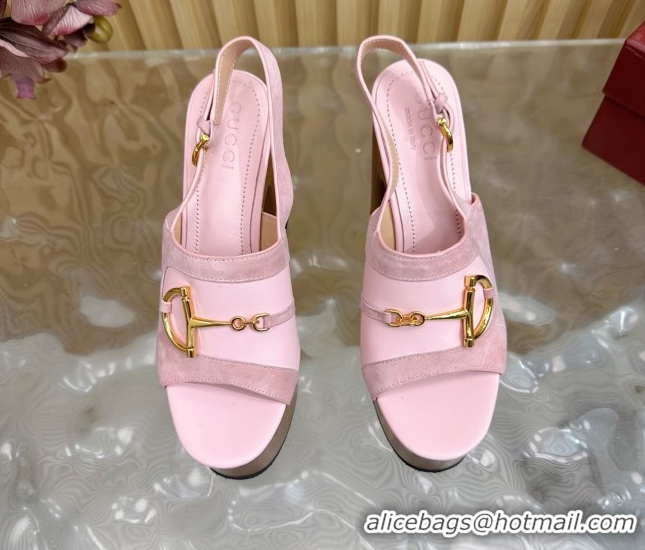 Grade Gucci Platform Heel Sandals 13cm in Suede and Leather with Horsebit Light Purple 0609119