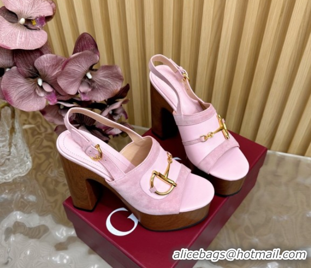 Grade Gucci Platform Heel Sandals 13cm in Suede and Leather with Horsebit Light Purple 0609119