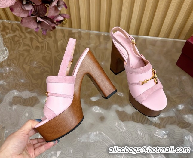 Grade Gucci Platform Heel Sandals 13cm in Suede and Leather with Horsebit Light Purple 0609119