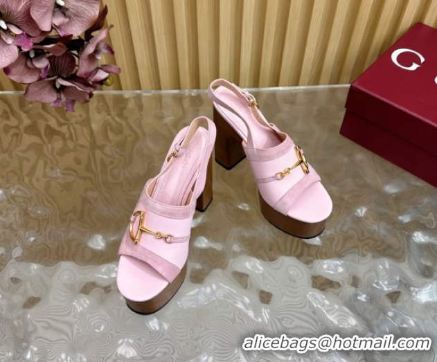 Grade Gucci Platform Heel Sandals 13cm in Suede and Leather with Horsebit Light Purple 0609119