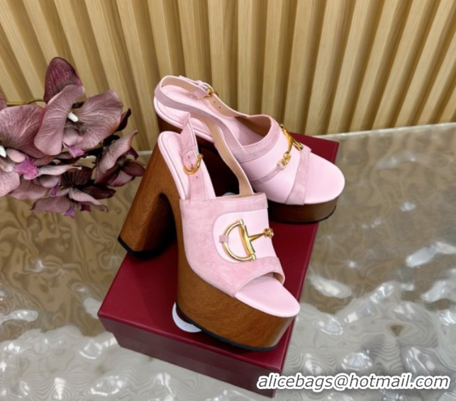 Grade Gucci Platform Heel Sandals 13cm in Suede and Leather with Horsebit Light Purple 0609119