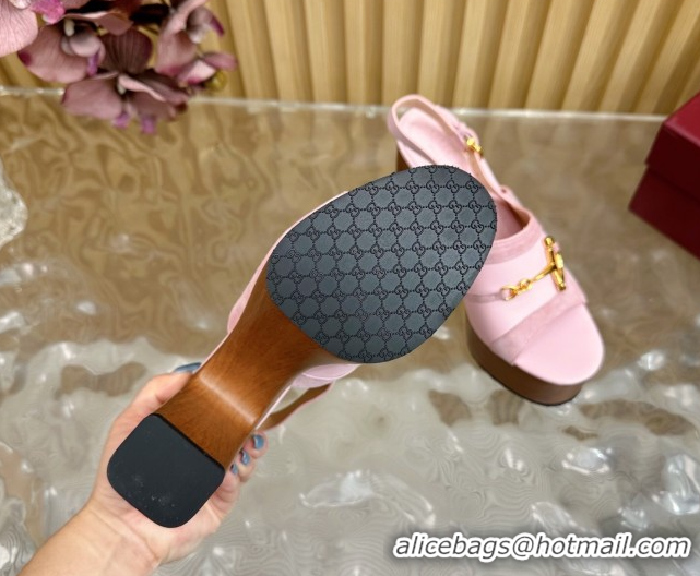 Grade Gucci Platform Heel Sandals 13cm in Suede and Leather with Horsebit Light Purple 0609119
