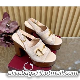 Trendy Design Gucci Platform Heel Sandals 13cm in Suede and Leather with Horsebit light Beige 0609120