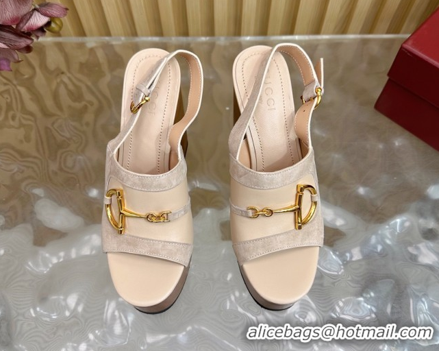 Trendy Design Gucci Platform Heel Sandals 13cm in Suede and Leather with Horsebit light Beige 0609120