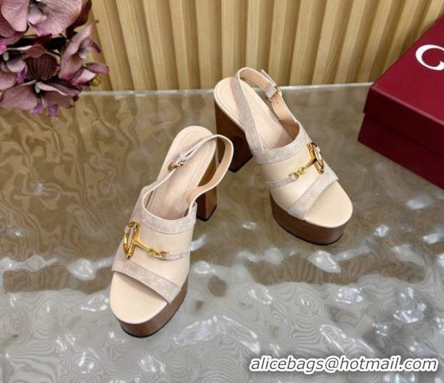 Trendy Design Gucci Platform Heel Sandals 13cm in Suede and Leather with Horsebit light Beige 0609120