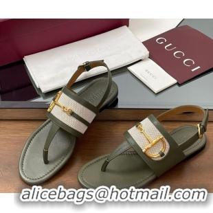 Good Product Gucci Flat Thong Sandals in Canvas and Leather with Horsebit Green 0609124