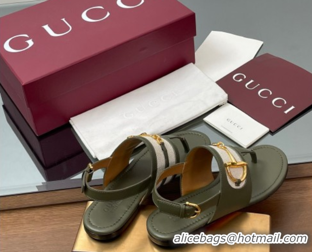 Good Product Gucci Flat Thong Sandals in Canvas and Leather with Horsebit Green 0609124