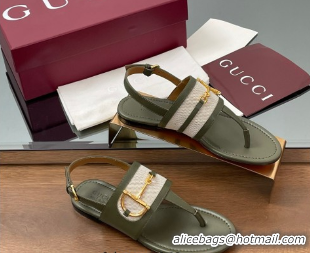 Good Product Gucci Flat Thong Sandals in Canvas and Leather with Horsebit Green 0609124