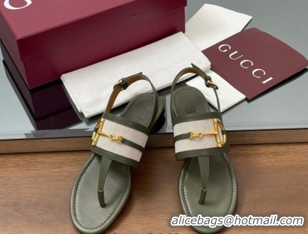 Good Product Gucci Flat Thong Sandals in Canvas and Leather with Horsebit Green 0609124