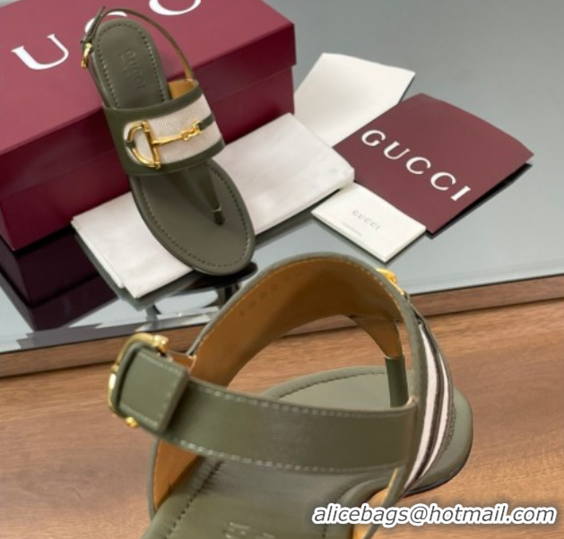 Good Product Gucci Flat Thong Sandals in Canvas and Leather with Horsebit Green 0609124