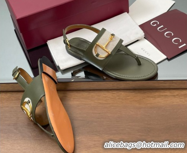 Good Product Gucci Flat Thong Sandals in Canvas and Leather with Horsebit Green 0609124