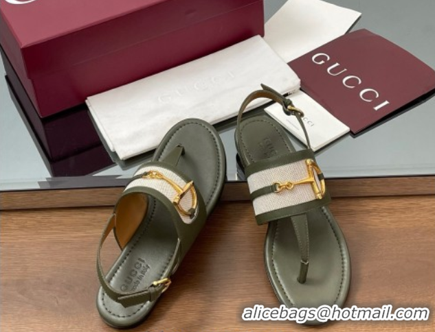 Good Product Gucci Flat Thong Sandals in Canvas and Leather with Horsebit Green 0609124