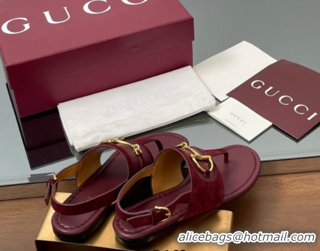 Sophisticated Gucci Flat Thong Sandals in Suede Trim and Leather with Horsebit Red 0609126