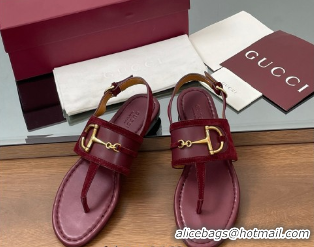 Sophisticated Gucci Flat Thong Sandals in Suede Trim and Leather with Horsebit Red 0609126